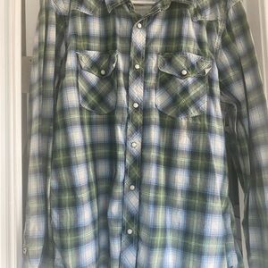 American Eagle Outfitters Green and White Plaid Shirt